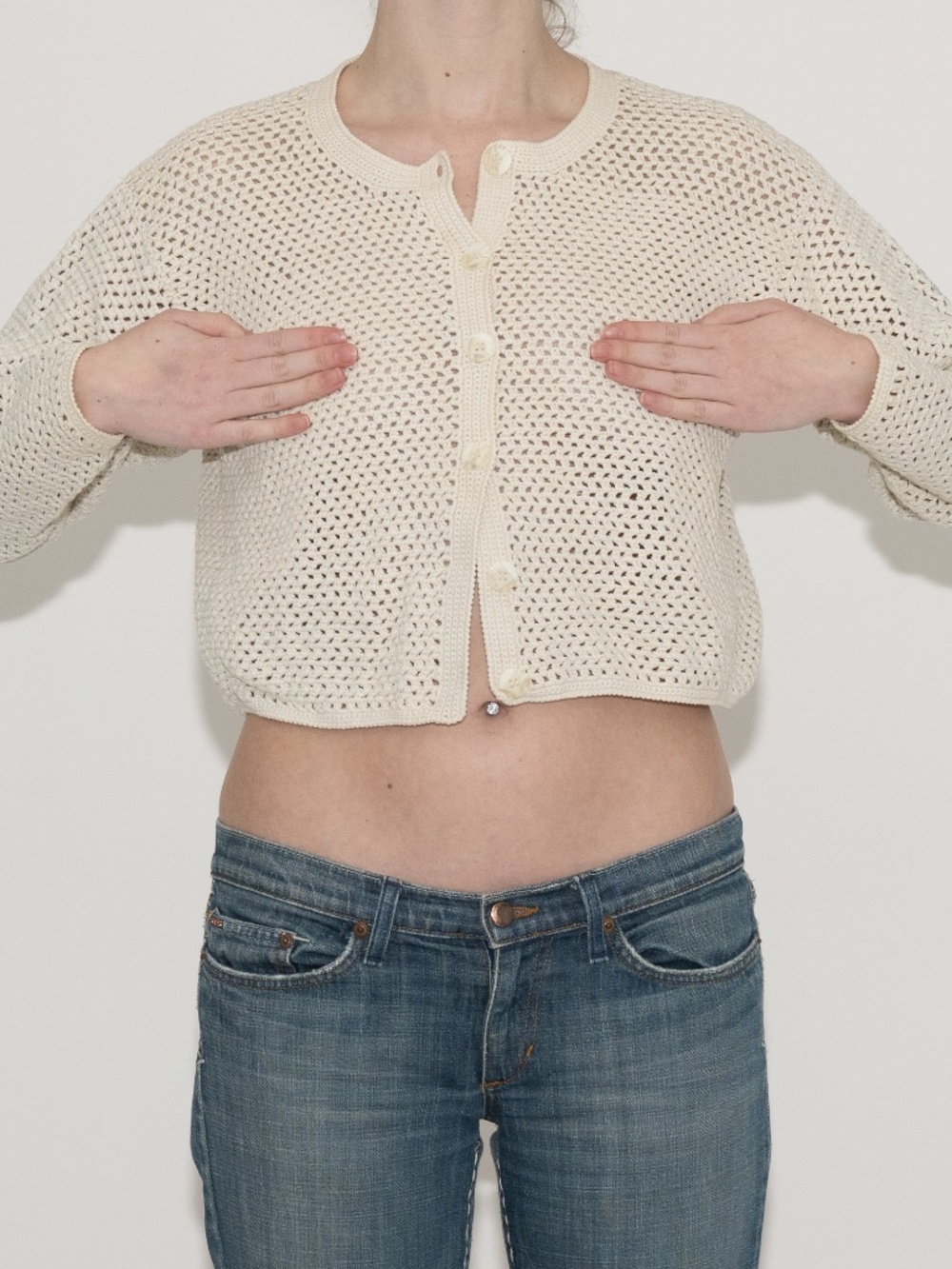 Vintage 90s crochet cardigan sweater cream size medium woolrich cotton ramie
